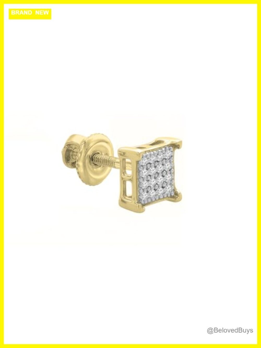 10K Yellow Gold Natural Diamond Stud Earring Unisex Single